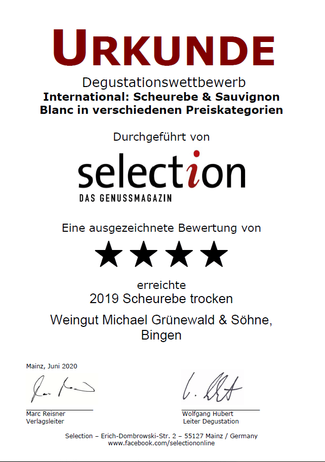 Urkunde Scheurebe beim Degustationswettbewerb-2019-scheurebe